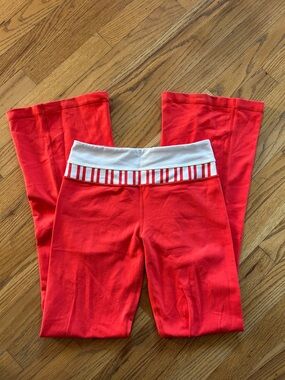 lululemon athletica Red Leggings with White Striped Waistband